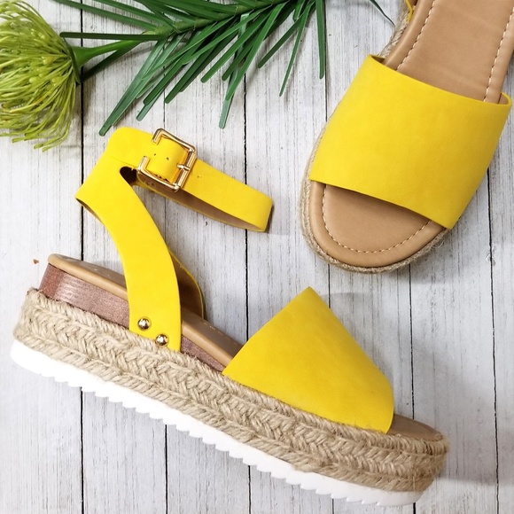 Shoes - New Yellow Mustard Flatform Espadrille Sandals